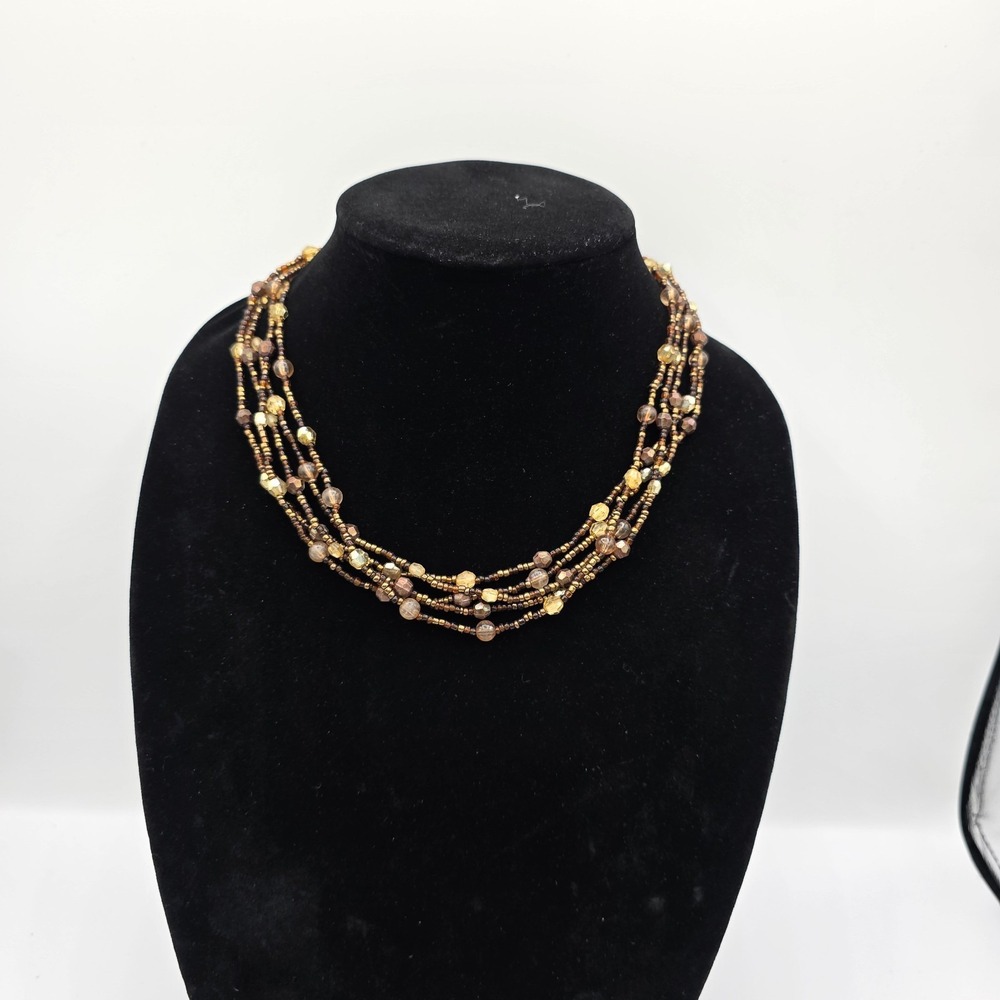 NY Company Womens Multi Strand Gold Tone Coppertone Beaded Necklace‎ Boho 19"